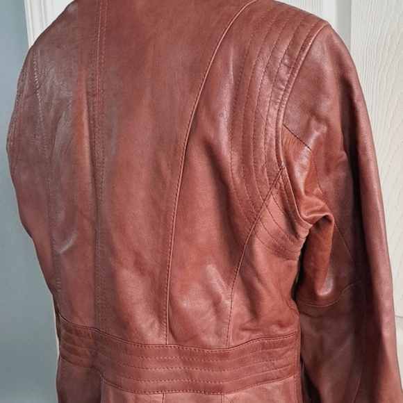 Wilson Leather Soft Lightweight Zip up Biker Moto Brown Structured Jacket - Picture 6 of 11